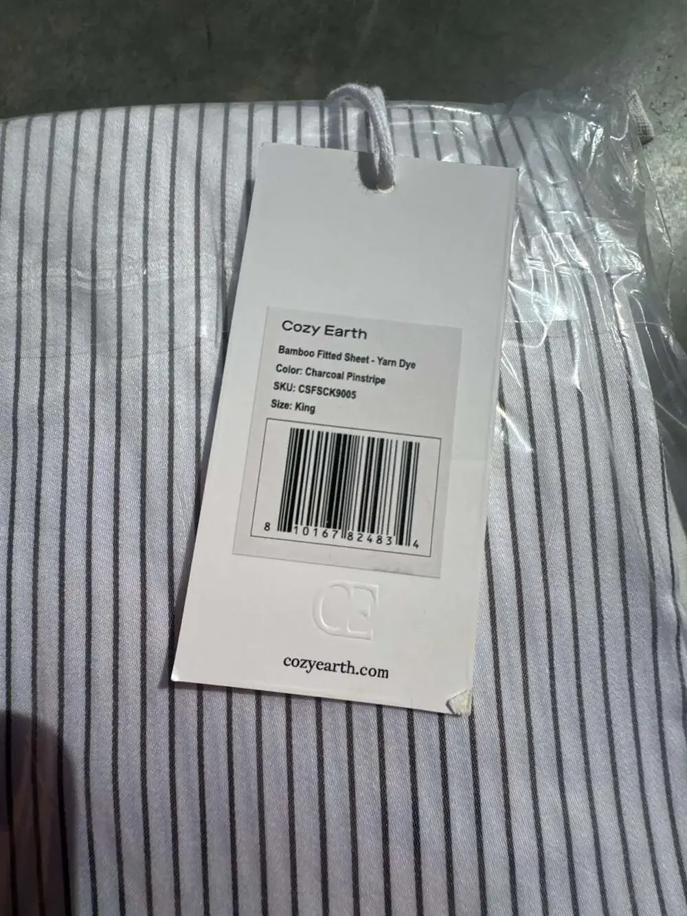 Cozy Earth Bamboo Fitted Sheet - Yarn Dye, Charcoal Pinstripe, King